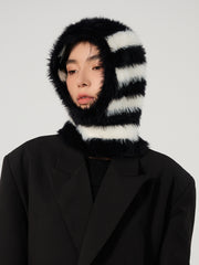 Winter Striped Fur Balaclava Hat for Women