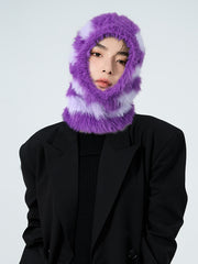 Winter Striped Fur Balaclava Hat for Women