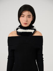 Winter Striped Fur Balaclava Hat for Women